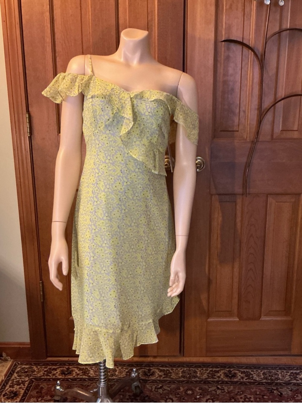 Nanette Lepore Yellow Floral Off-Shoulder Ruffle Midi Dress